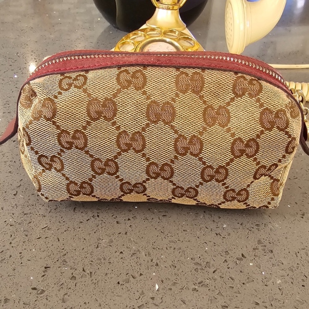 GUC Gucci GG Canvas Cosmetic Pouch Vanity Blown Red - Picture 3 of 14